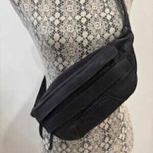 Black Italian Leather Sling Crossbody Bag